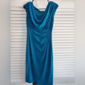 Lauren Ralph Lauren Dress blue ruched scoop neck midi dress size 4